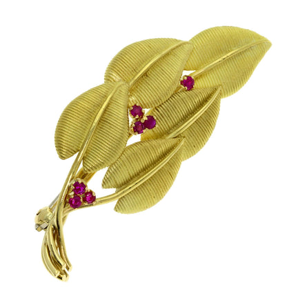 TIFFANY&Co. Leaf motif Ruby Brooch K18 Yellow Gold Ladies [Used]