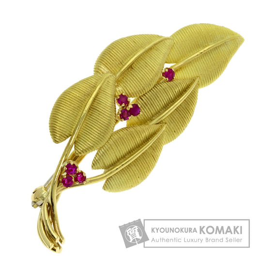 TIFFANY&Co. Leaf motif Ruby Brooch K18 Yellow Gold Ladies [Used]