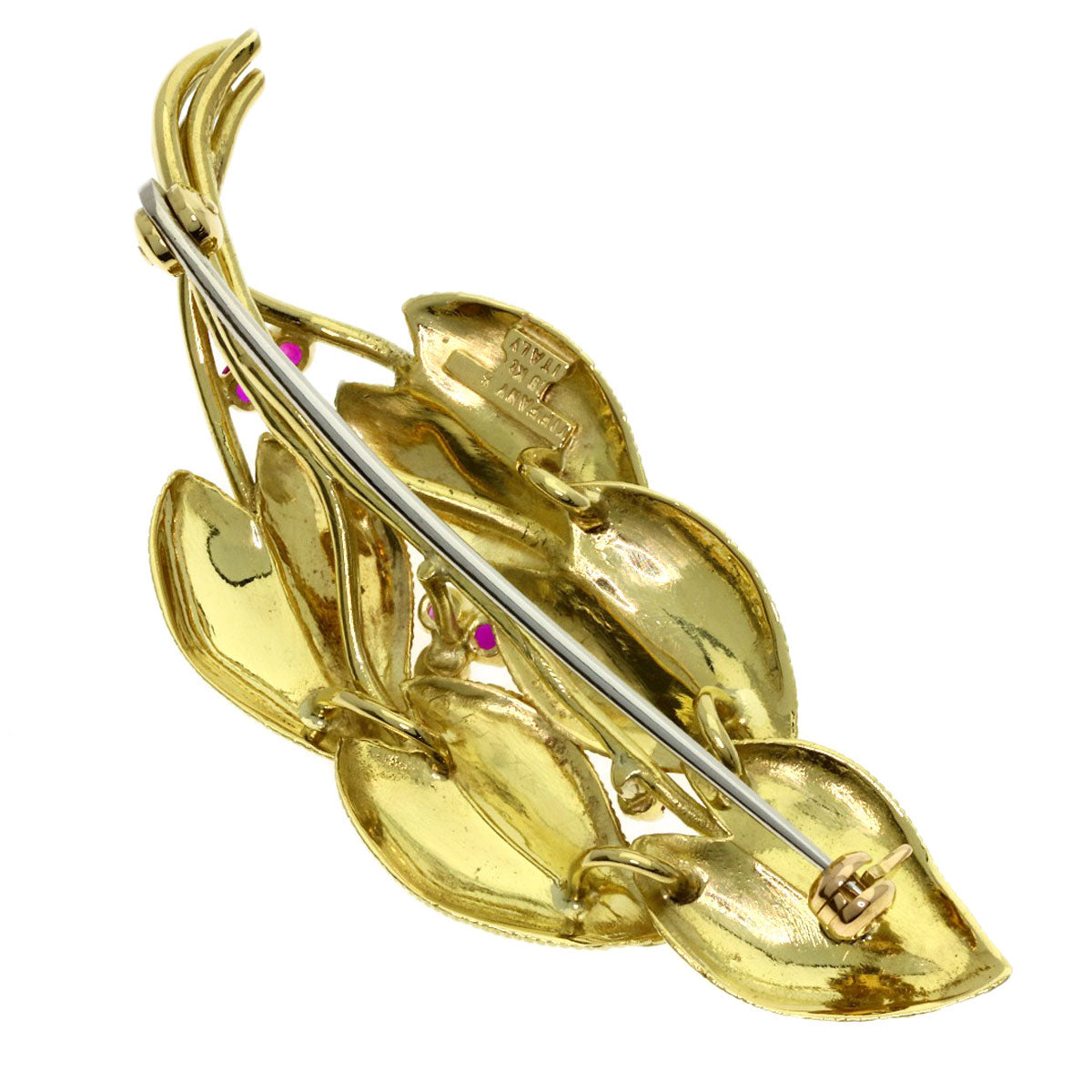 TIFFANY&Co. Leaf motif Ruby Brooch K18 Yellow Gold Ladies [Used]