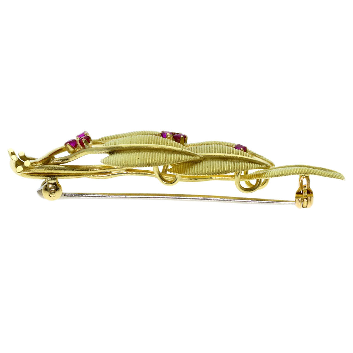 TIFFANY&Co. Leaf motif Ruby Brooch K18 Yellow Gold Ladies [Used]