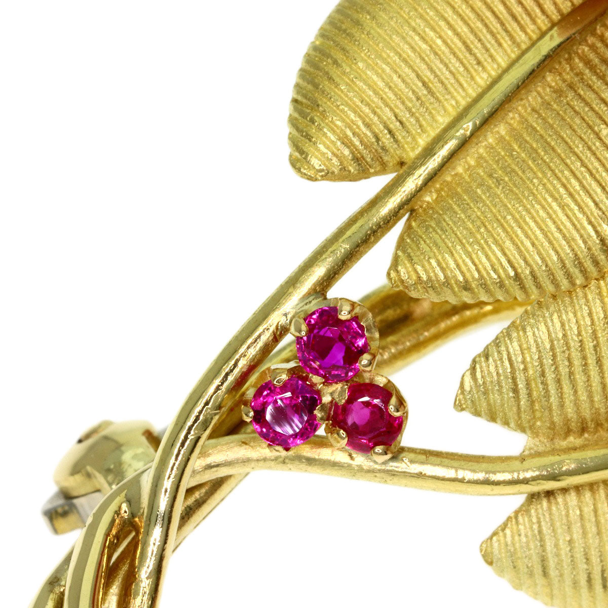TIFFANY&Co. Leaf motif Ruby Brooch K18 Yellow Gold Ladies [Used]