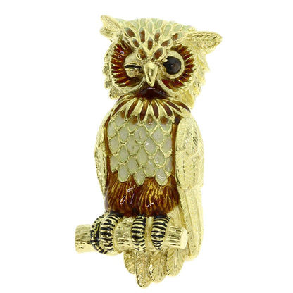 TIFFANY&Co. Owl motif cat's eye Brooch K18 Yellow Gold Ladies [Used]