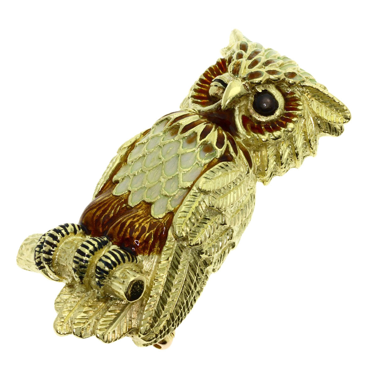 TIFFANY&Co. Owl motif cat's eye Brooch K18 Yellow Gold Ladies [Used]