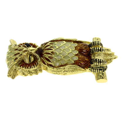 TIFFANY&Co. Owl motif cat's eye Brooch K18 Yellow Gold Ladies [Used]