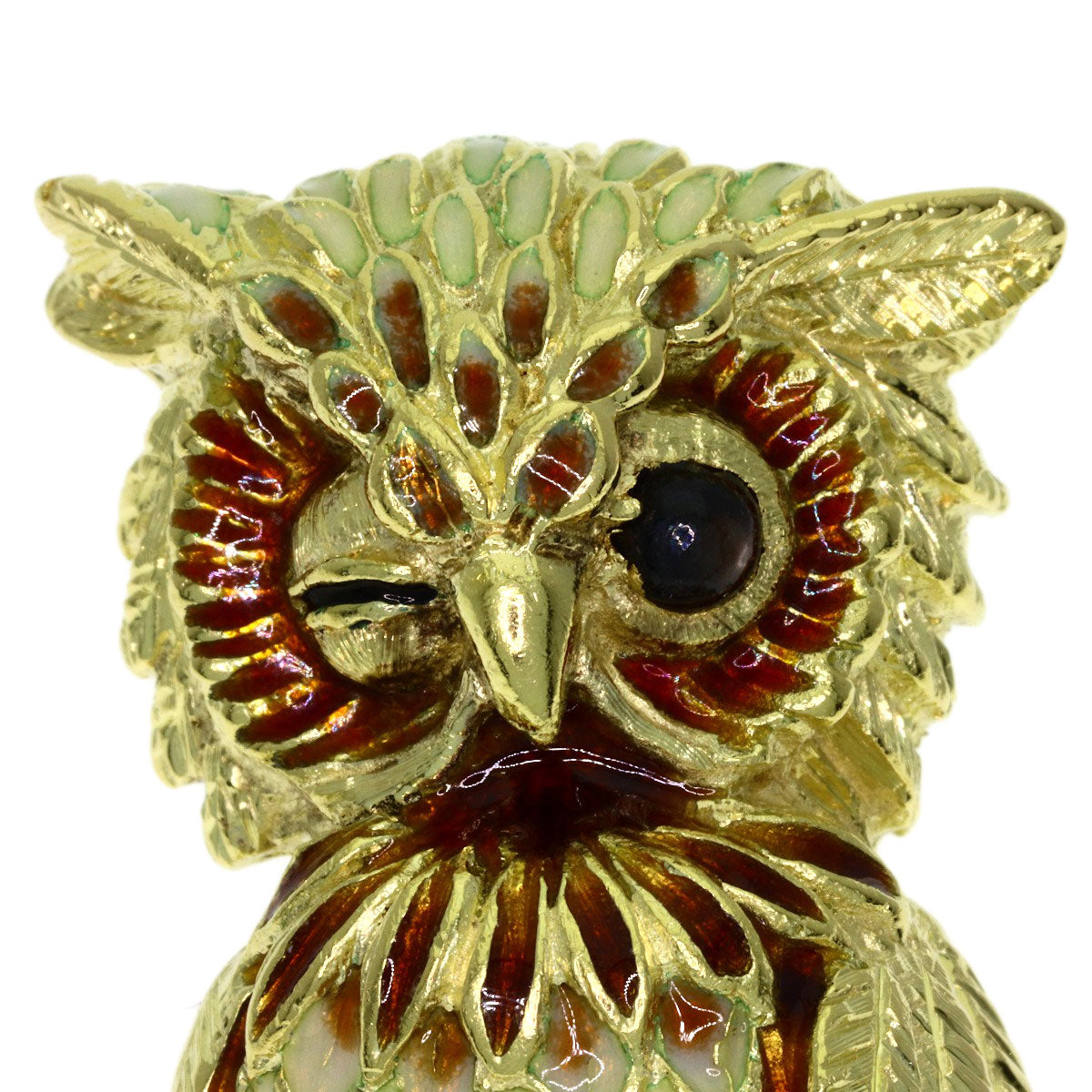 TIFFANY&Co. Owl motif cat's eye Brooch K18 Yellow Gold Ladies [Used]