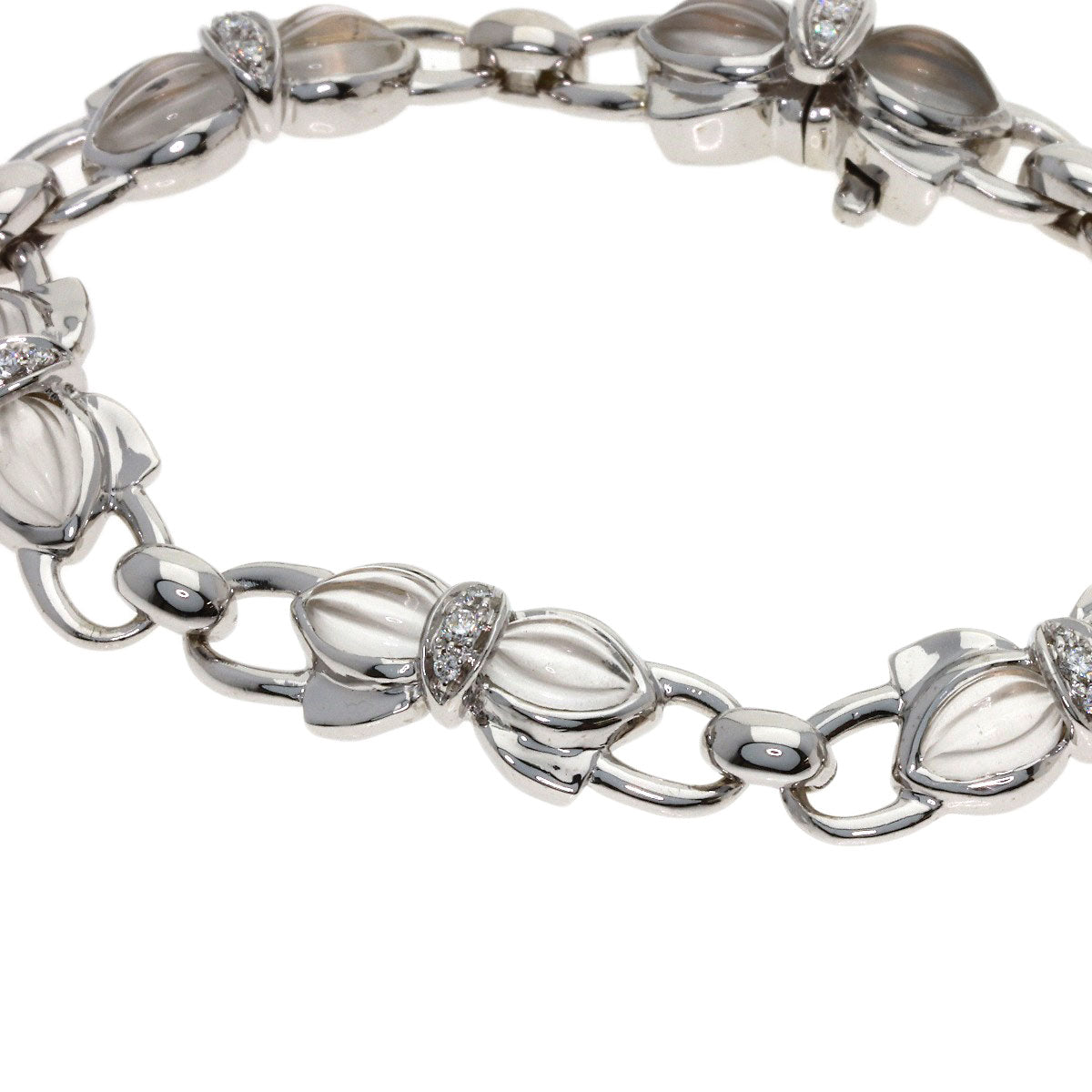 Boucheron Ribbon motif Quartz Diamond Bracelet K18 White Gold Ladies [Used]