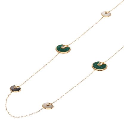 CARTIER Amulet Malachite Shell Diamond Long Necklace K18 Pink Gold Ladies [Used]