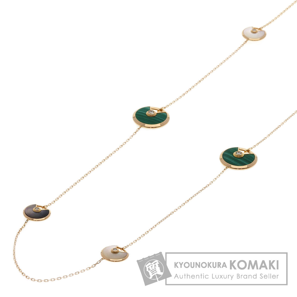 CARTIER Amulet Malachite Shell Diamond Long Necklace K18 Pink Gold Ladies [Used]