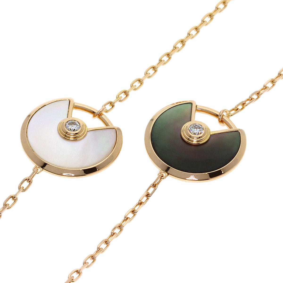 CARTIER Amulet Malachite Shell Diamond Long Necklace K18 Pink Gold Ladies [Used]