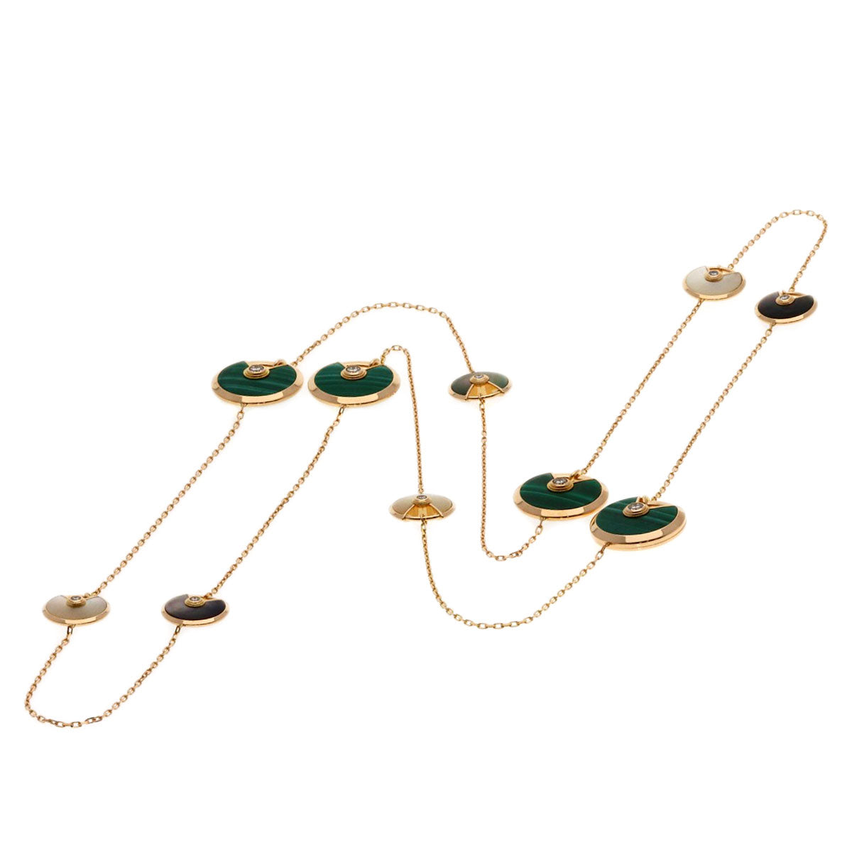 CARTIER Amulet Malachite Shell Diamond Long Necklace K18 Pink Gold Ladies [Used]