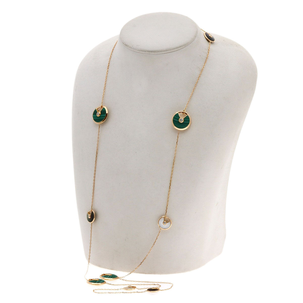 CARTIER Amulet Malachite Shell Diamond Long Necklace K18 Pink Gold Ladies [Used]