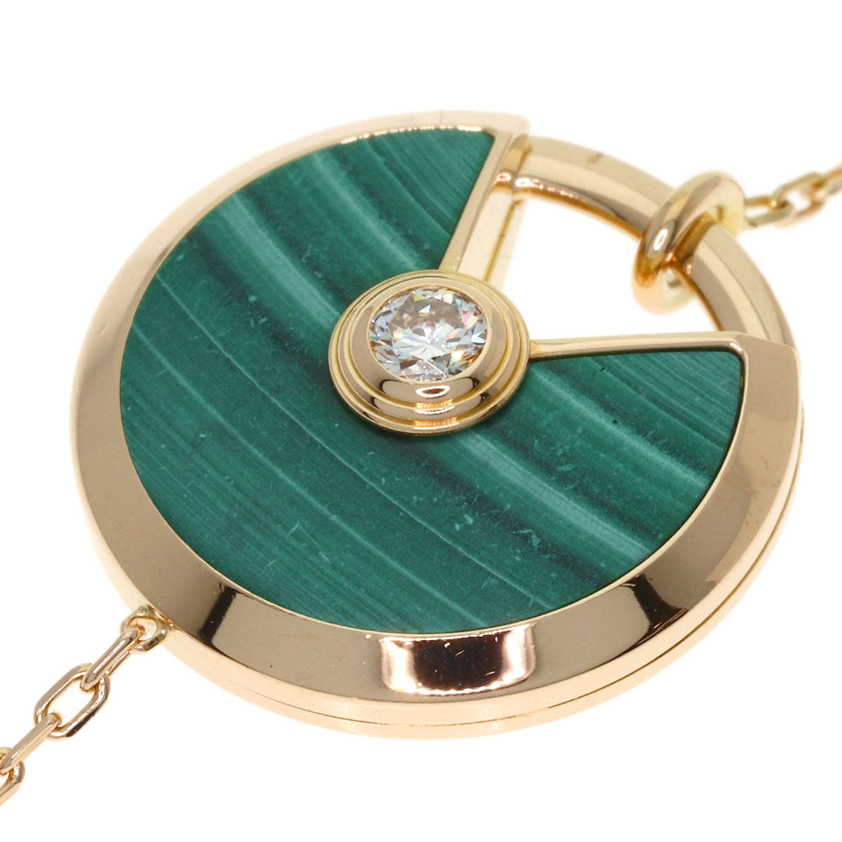 CARTIER Amulet Malachite Shell Diamond Long Necklace K18 Pink Gold Ladies [Used]