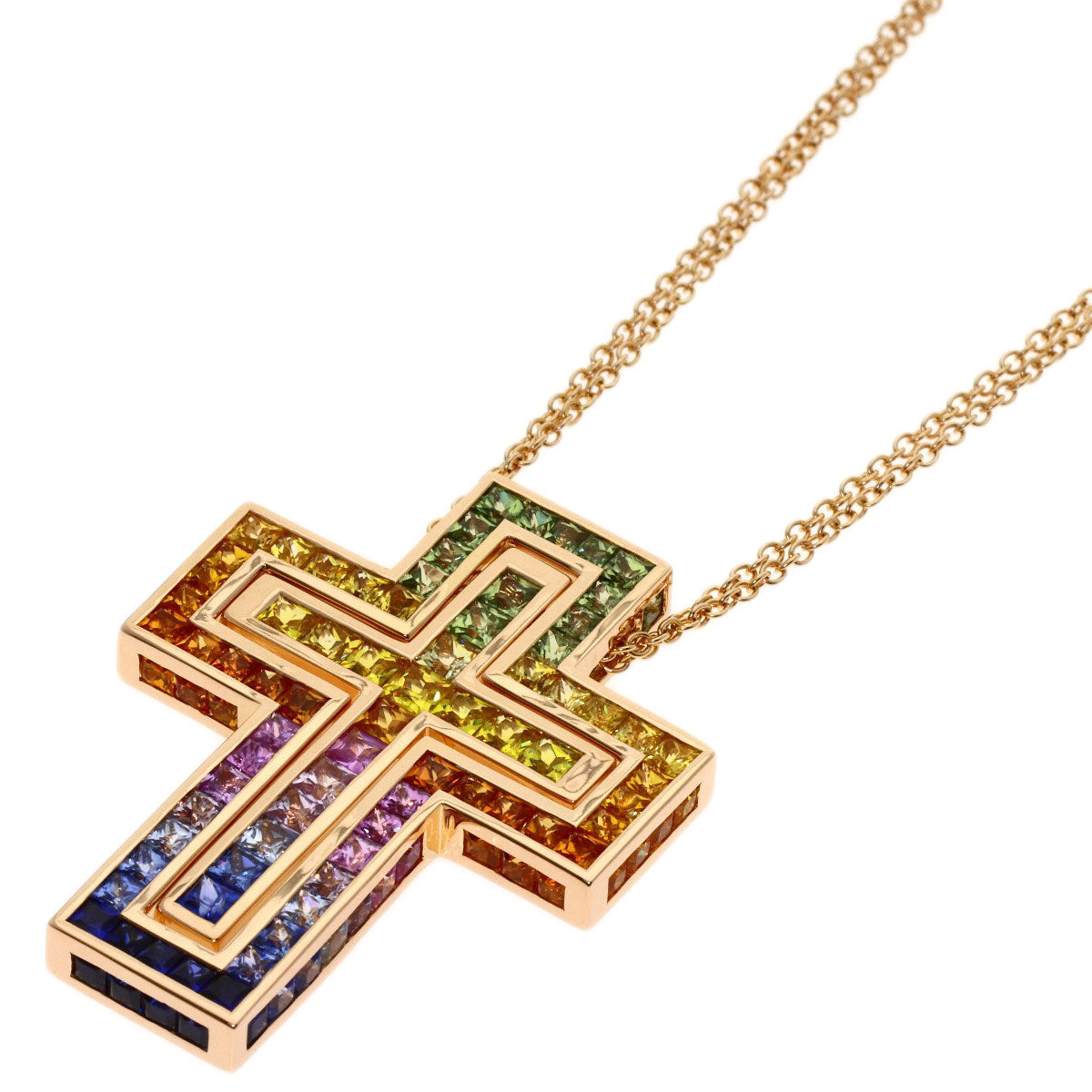 Damiani Belle Epoque Sapphire Diamond 95th Anniversary Rainbow Necklace K18 Pink Gold Ladies [Used]