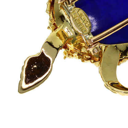 Chaumet Turtle Lapis Lazuli & Azure stone Brooch K18 Yellow Gold Ladies [Used]