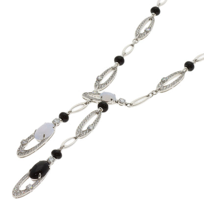 BVLGARI Elysia Onyx Chalcedony Diamond Necklace K18 White Gold Ladies [Used]
