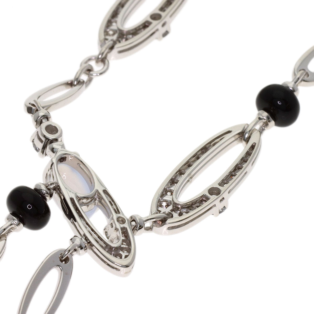 BVLGARI Elysia Onyx Chalcedony Diamond Necklace K18 White Gold Ladies [Used]