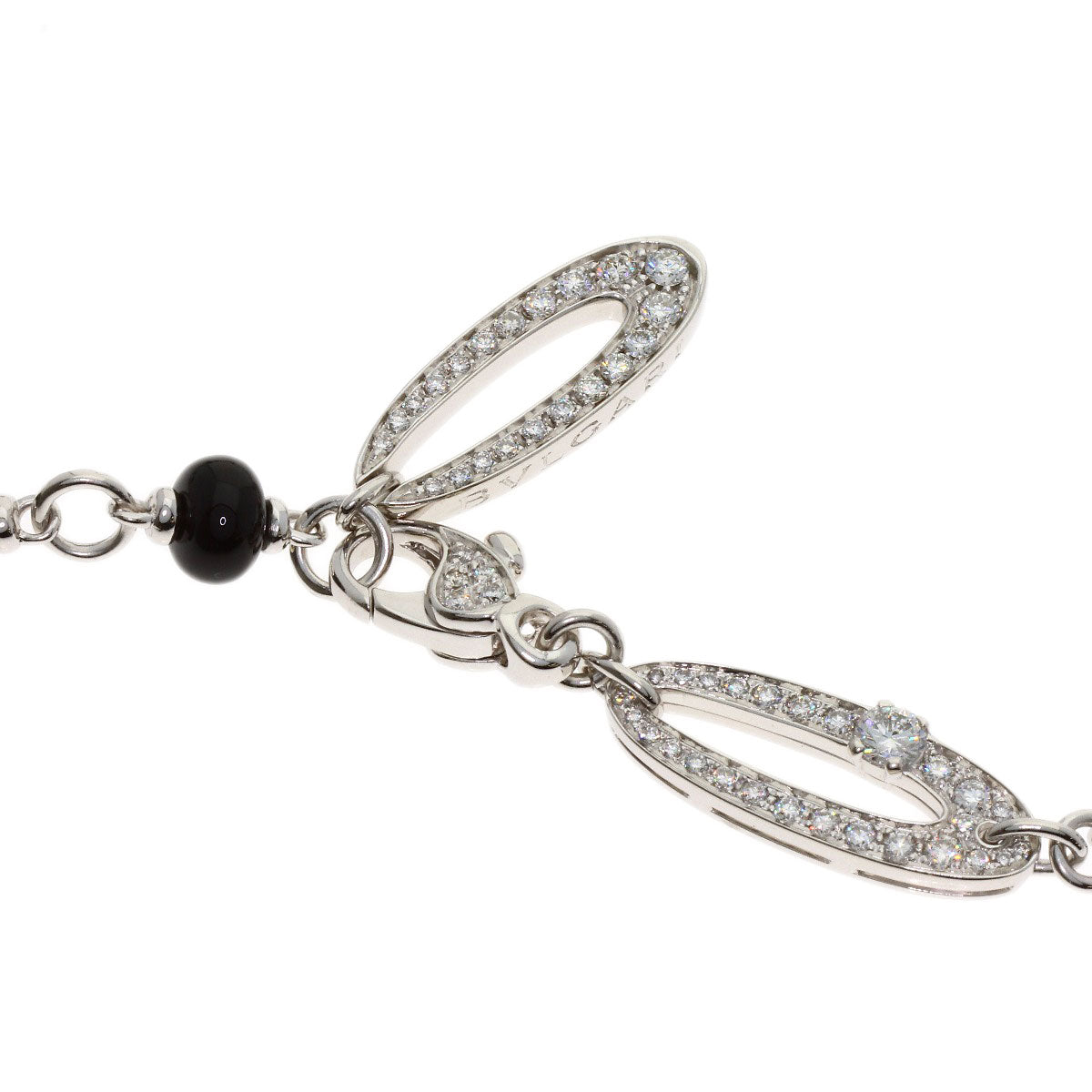 BVLGARI Elysia Onyx Chalcedony Diamond Necklace K18 White Gold Ladies [Used]