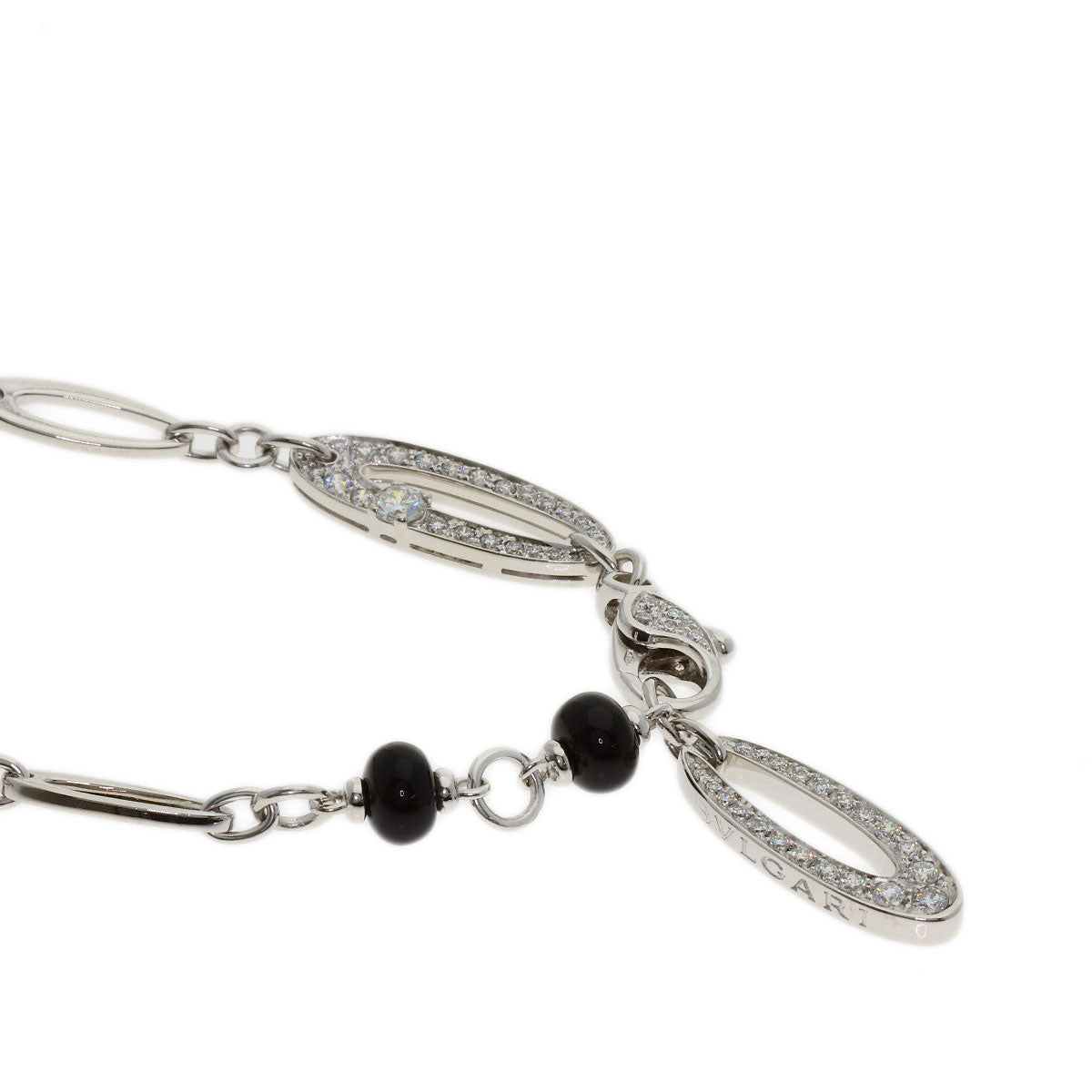 BVLGARI Elysia Onyx Chalcedony Diamond Necklace K18 White Gold Ladies [Used]