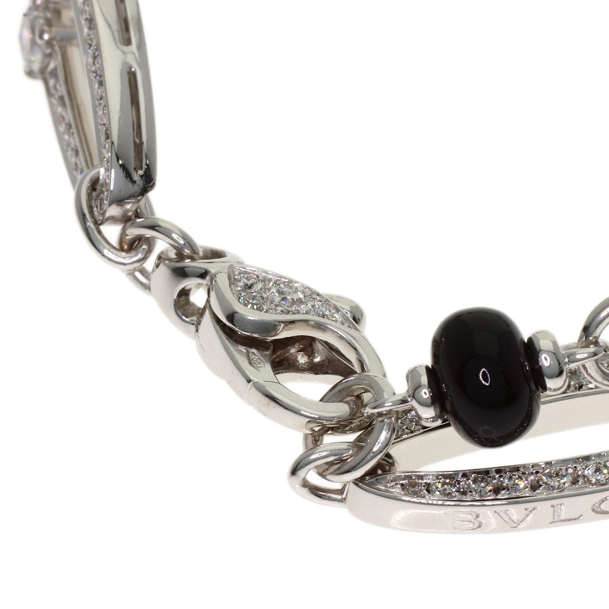 BVLGARI Elysia Onyx Chalcedony Diamond Necklace K18 White Gold Ladies [Used]