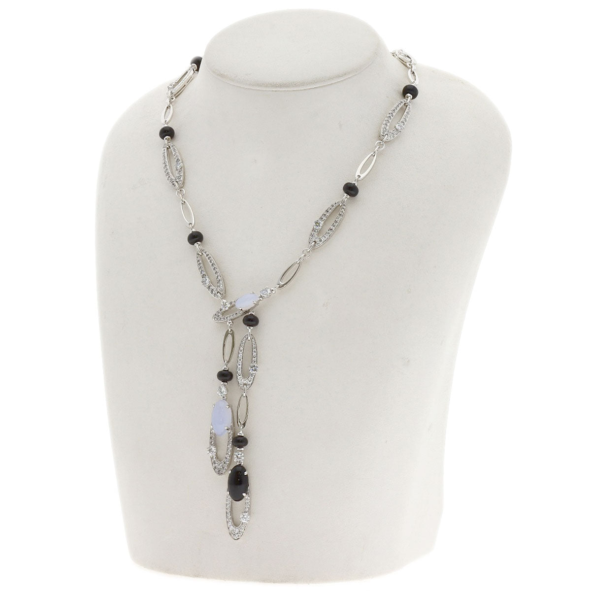 BVLGARI Elysia Onyx Chalcedony Diamond Necklace K18 White Gold Ladies [Used]