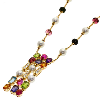 BVLGARI Allegra Multicolor Stone Pearl Pearl Diamond Necklace K18 Yellow Gold Ladies [Used]