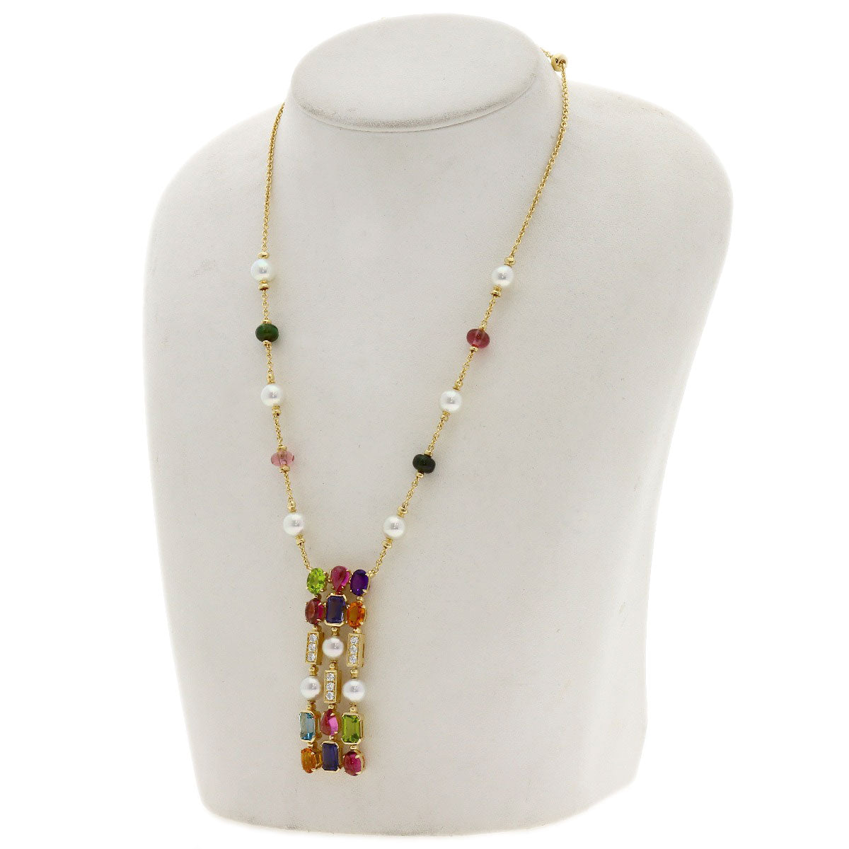 BVLGARI Allegra Multicolor Stone Pearl Pearl Diamond Necklace K18 Yellow Gold Ladies [Used]