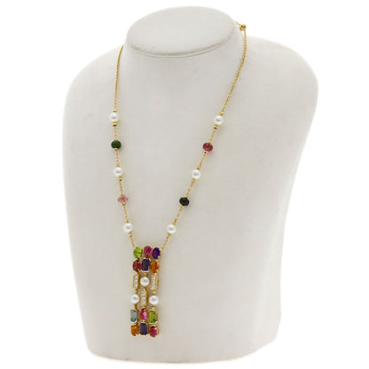 BVLGARI Allegra Multicolor Stone Pearl Pearl Diamond Necklace K18 Yellow Gold Ladies [Used]