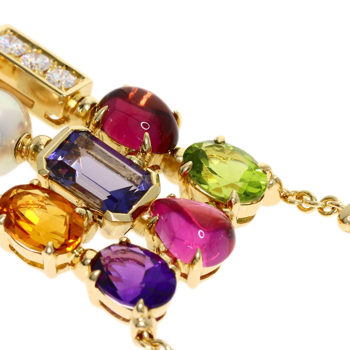 BVLGARI Allegra Multicolor Stone Pearl Pearl Diamond Necklace K18 Yellow Gold Ladies [Used]