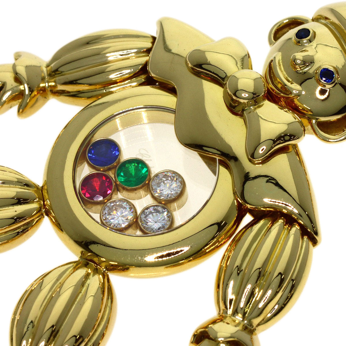 Chopard Happy Diamond Pierrot Ruby, Sapphire, Emerald Necklace K18 Yellow Gold Ladies [Used]