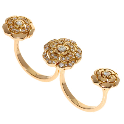 CHANEL Camellia W-Open Diamond 2WAY Ring K18 Pink Gold Ladies [Used]