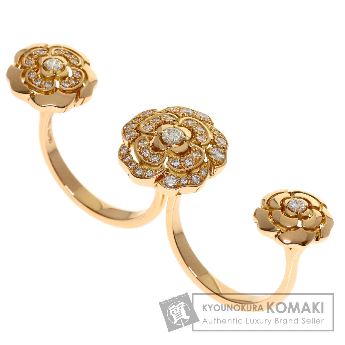 CHANEL Camellia W-Open Diamond 2WAY Ring K18 Pink Gold Ladies [Used]