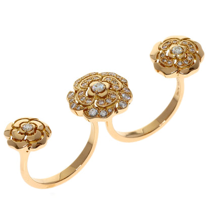 CHANEL Camellia W-Open Diamond 2WAY Ring K18 Pink Gold Ladies [Used]
