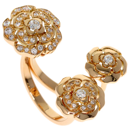 CHANEL Camellia W-Open Diamond 2WAY Ring K18 Pink Gold Ladies [Used]