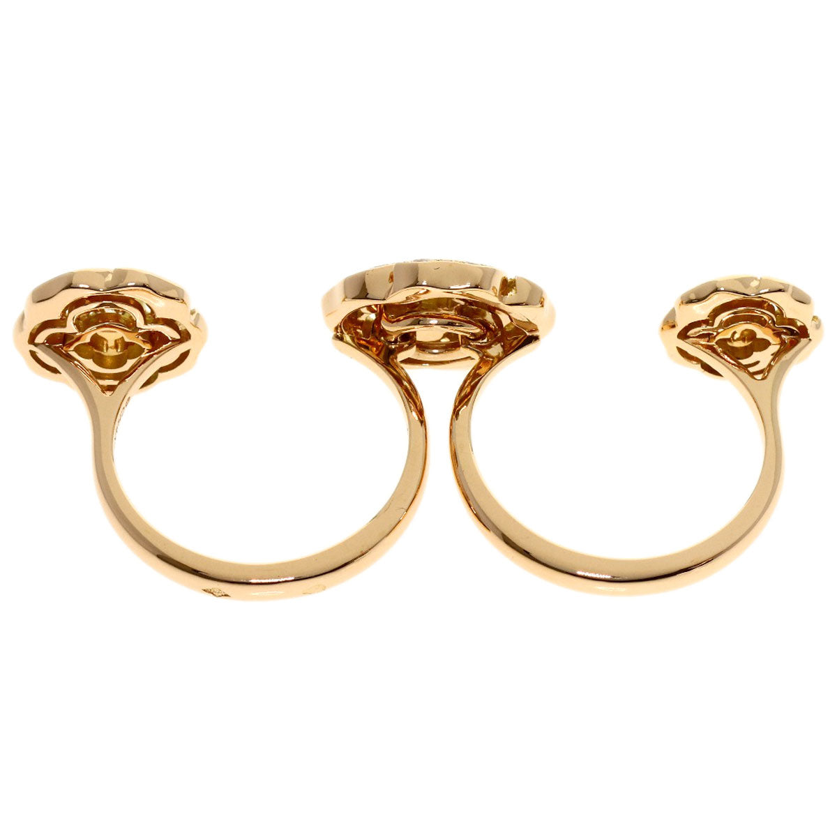 CHANEL Camellia W-Open Diamond 2WAY Ring K18 Pink Gold Ladies [Used]