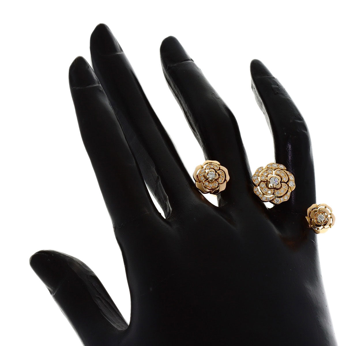 CHANEL Camellia W-Open Diamond 2WAY Ring K18 Pink Gold Ladies [Used]