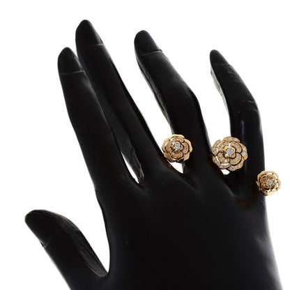 CHANEL Camellia W-Open Diamond 2WAY Ring K18 Pink Gold Ladies [Used]