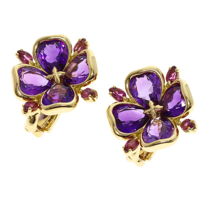CHANEL Amethyst Garnet Earring K18 Yellow Gold Ladies [Used]
