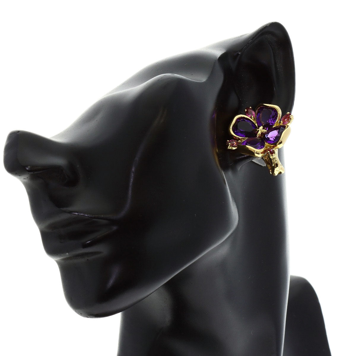CHANEL Amethyst Garnet Earring K18 Yellow Gold Ladies [Used]