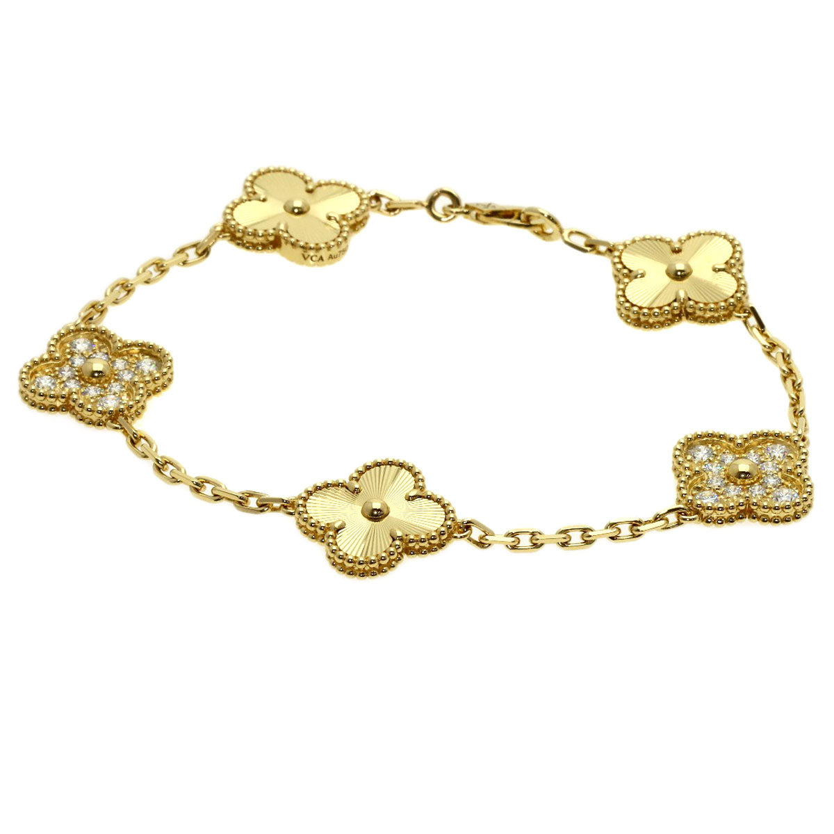 Van Cleef & Arpels Vintage Alhambra Guilloché Diamond 5 Motif Bracelet K18 Yellow Gold Ladies [Used]