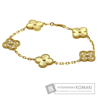 Van Cleef & Arpels Vintage Alhambra Guilloché Diamond 5 Motif Bracelet K18 Yellow Gold Ladies [Used]