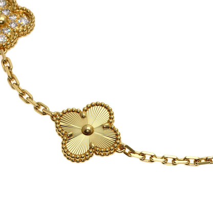 Van Cleef & Arpels Vintage Alhambra Guilloché Diamond 5 Motif Bracelet K18 Yellow Gold Ladies [Used]