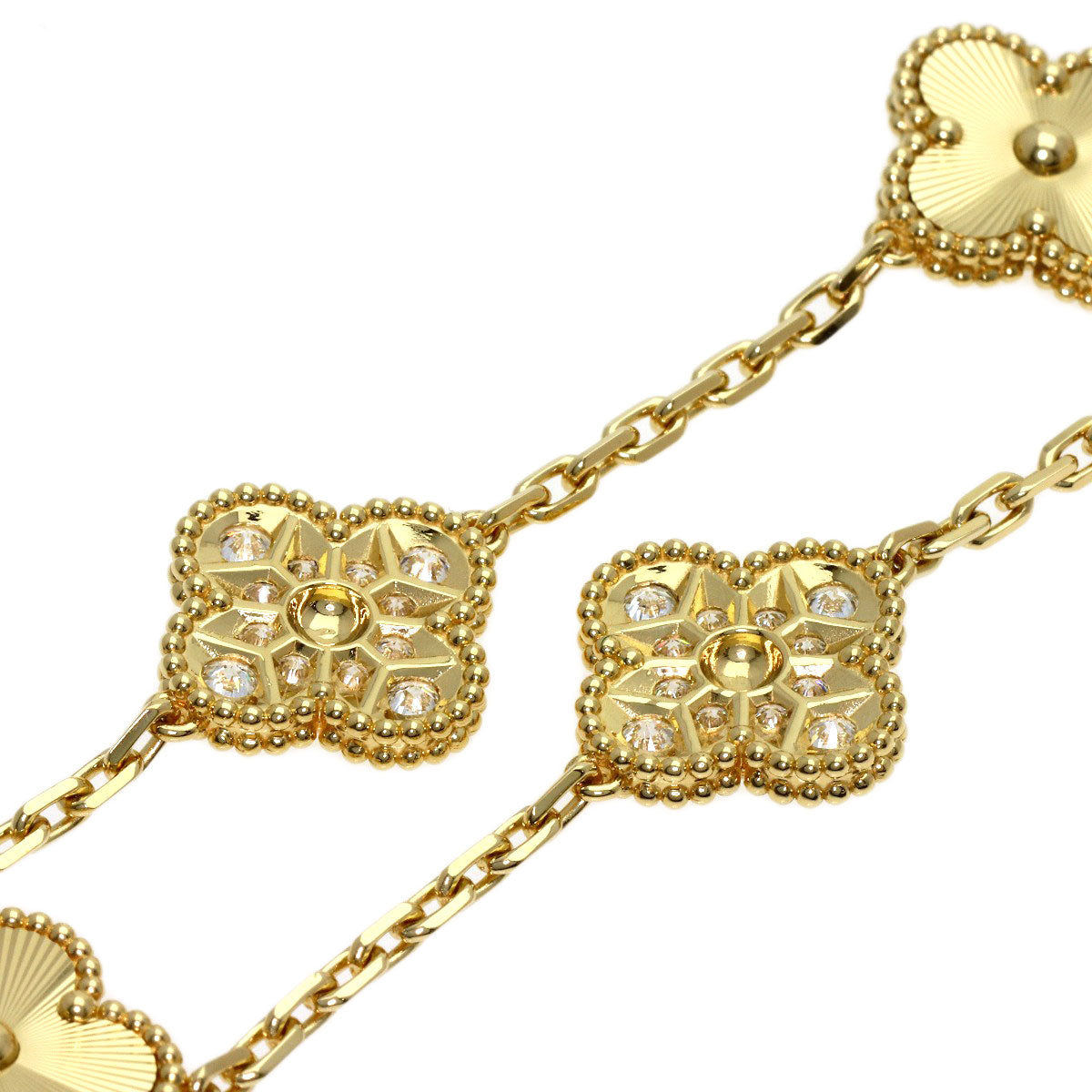 Van Cleef & Arpels Vintage Alhambra Guilloché Diamond 5 Motif Bracelet K18 Yellow Gold Ladies [Used]
