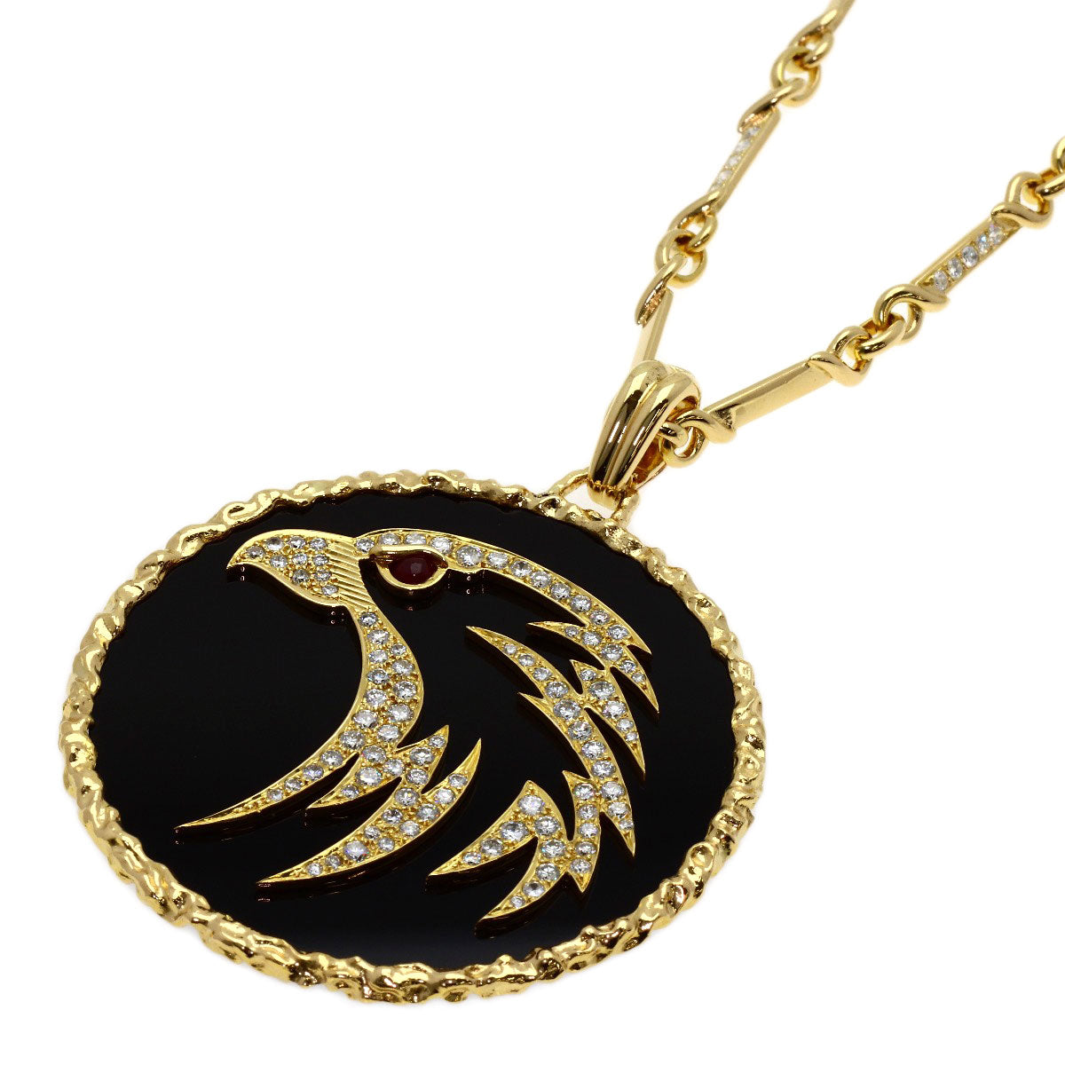 FRED Eagle motif Ruby Diamond Necklace K18 Yellow Gold Ladies [Used]