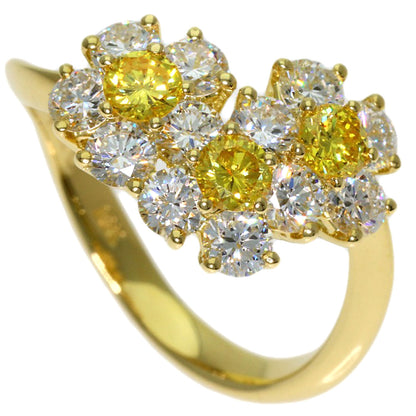 Gimel Flower Small Flower Yellow Diamond Ring K18 Yellow Gold Ladies [Used]