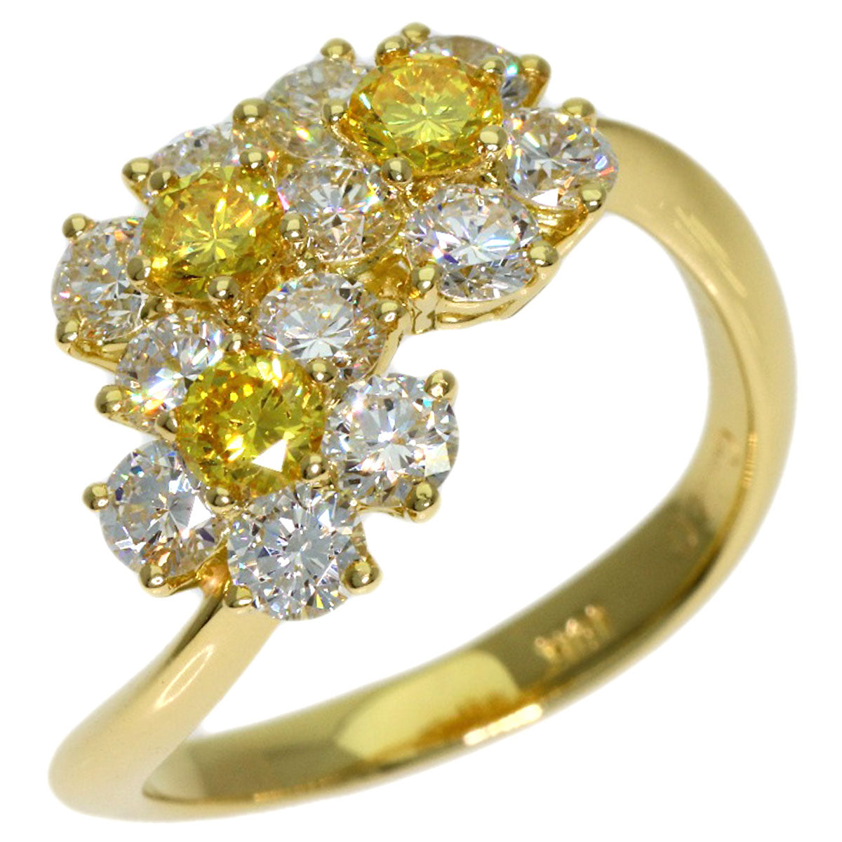 Gimel Flower Small Flower Yellow Diamond Ring K18 Yellow Gold Ladies [Used]