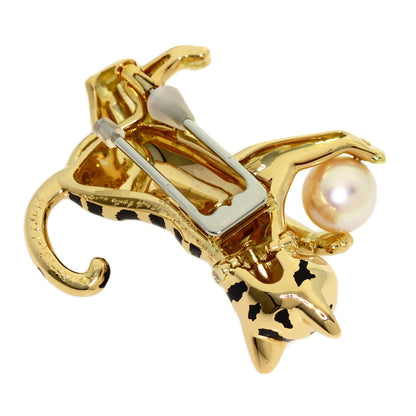 CARTIER Cat Pearl Pearl Diamond Brooch K18 Yellow Gold Ladies [Used]
