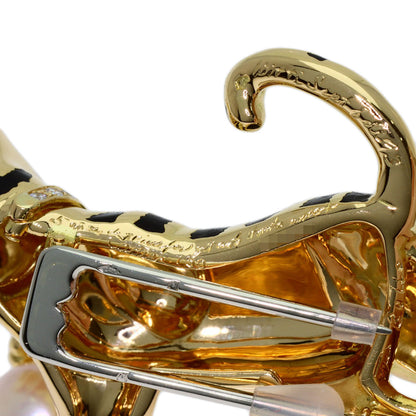 CARTIER Cat Pearl Pearl Diamond Brooch K18 Yellow Gold Ladies [Used]