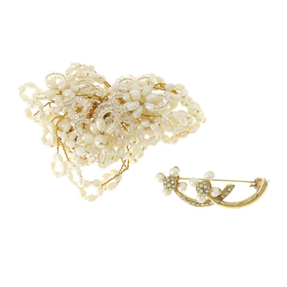 Freshwater Pearl Pearl 2 piece set Brooch PL Metal 39.5g　Ladies