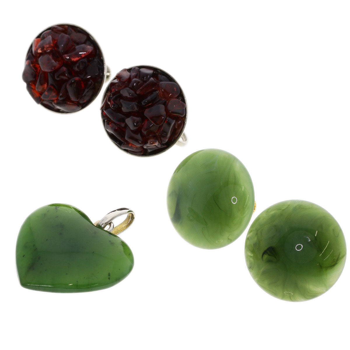 Nephrite Earring 2 pieces, Pendant top 1 piece Pendant top Metal  5.6g　Ladies