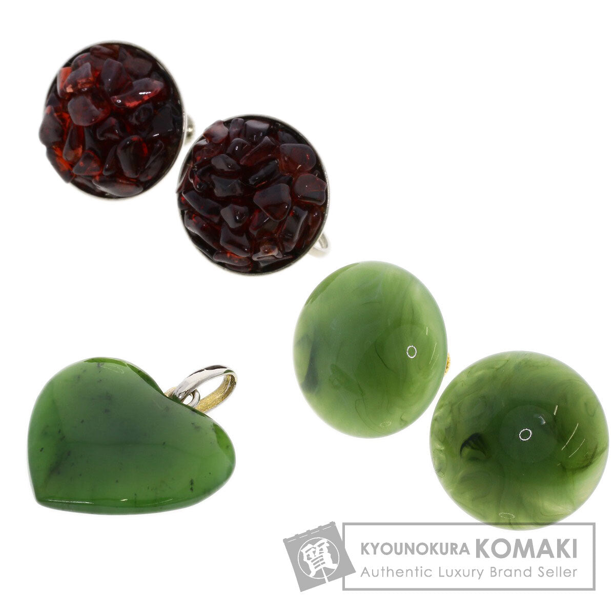 Nephrite Earring 2 pieces, Pendant top 1 piece Pendant top Metal  5.6g　Ladies